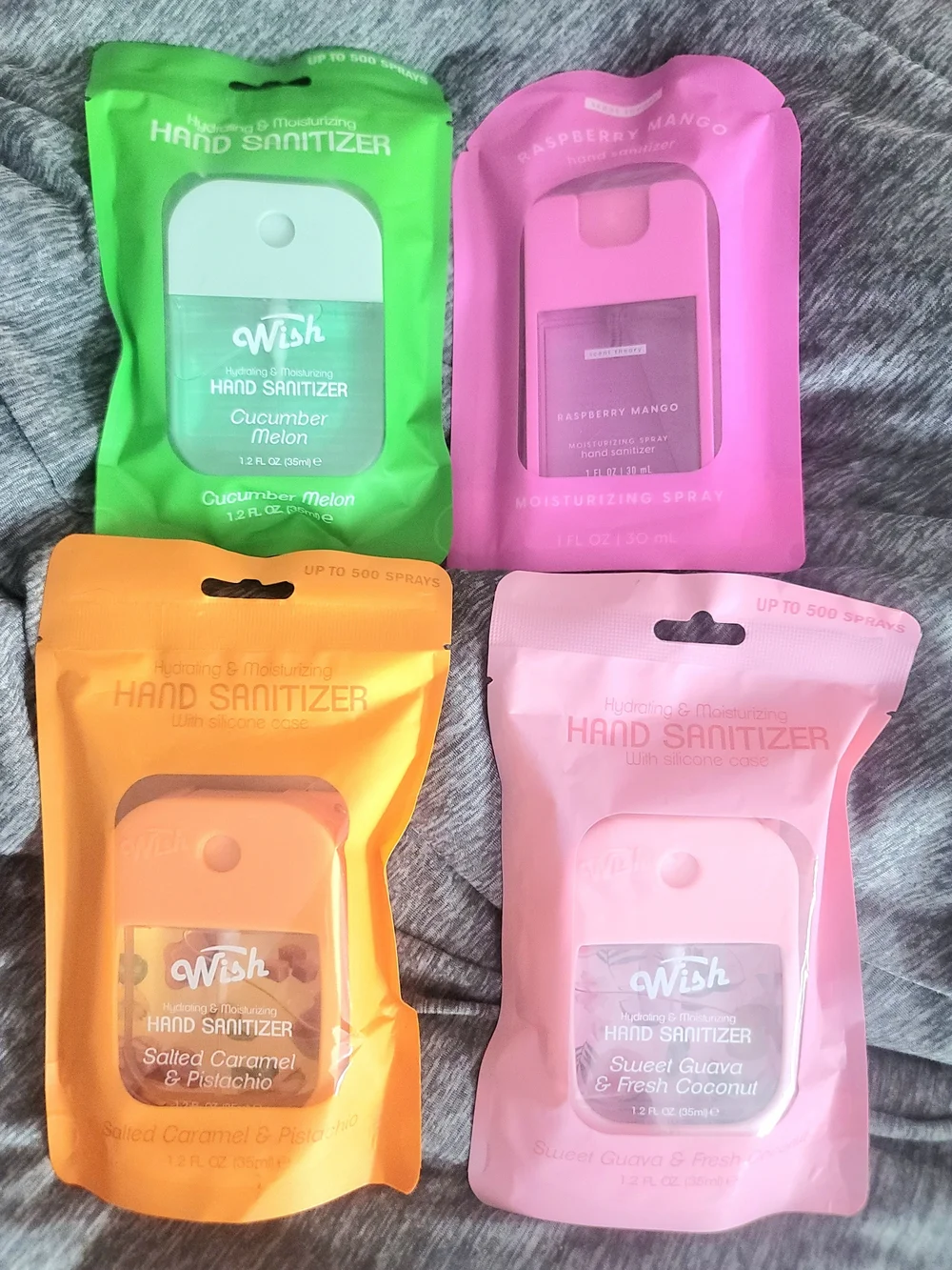 Wish Moisturizing Hand Sanitizer Spray Pack - Green, Pink, Orange, Light Pink